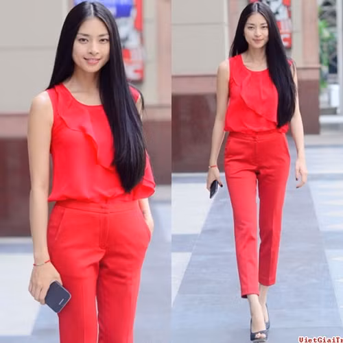 Chọn gam màu đỏ để khiến mình nổi bật trên phố chính là "chủ ý" của người đẹp