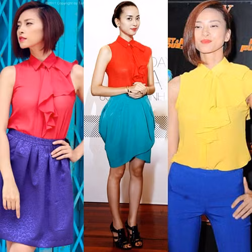Bất kể là kiểu trang phục nào thì việc phối hợp màu sắc hợp chính là chìa khóa giúp Vân Ngô luôn đẹp rực rỡ dù diện trang phục giản dị