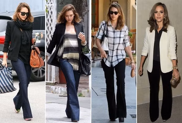 3. Quần jeans ống loe: Kiểu thời trang thập niên 70 này được rất nhiều Sao ưa chuộng bởi nó ăn gian được chiều cao đáng kể. Jessica Alba cũng không bỏ ngoài xu hướng này, cô nàng diện hàng loạt những chiếc quần kiểu dáng này kết hợp với áo sơ mi hay vest đều cực thời trang. Rất nhiều người đã học theo cách làm đẹp của kiều nữ này, tuy đơn giản nhưng rất hiệu quả để tạo vẻ bề ngoài quyến rũ cho mình. 3. Quần jeans ống loe: Kiểu thời trang thập niên 70 này được rất nhiều Sao ưa chuộng bởi nó ăn gian được chiều cao đáng kể. Jessica Alba cũng không bỏ ngoài xu hướng này, cô nàng diện hàng loạt những chiếc quần kiểu dáng này kết hợp với áo sơ mi hay vest đều cực thời trang. Rất nhiều người đã học theo cách làm đẹp của kiều nữ này, tuy đơn giản nhưng rất hiệu quả để tạo vẻ bề ngoài quyến rũ cho mình.