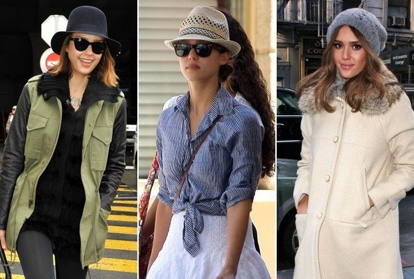 4. Những chiếc mũ cá tính: Tuy đã là bà mẹ hai con nhưng nhiều khi Jessica Alba vẫn khiến mọi người bất ngờ với diện mạo trẻ trung và đáng yêu của mình. Rất đơn giản, người đẹp mặc đồ bụi bặm một chút và đội mũ phớt lên đầu, hay chiếc mũ len kết hợp áo khoác dạ dài ấm áp làm cô thêm nữ tính. Phụ kiện đơn giản nhưng lại góp phần quan trọng làm dung nhan của Jessica Alba thêm nổi bật và lôi cuốn.