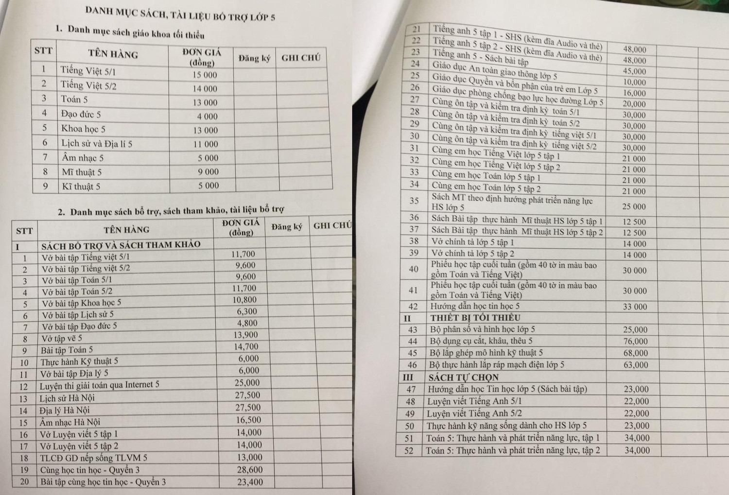 Trường tiểu học thị trấn Yên Viên đã gửi lại thông báo để phụ huynh đăng ký mua sách theo tiêu chí minh bạch, rõ ràng để phụ huynh lựa chọn. Ảnh: NVCC.