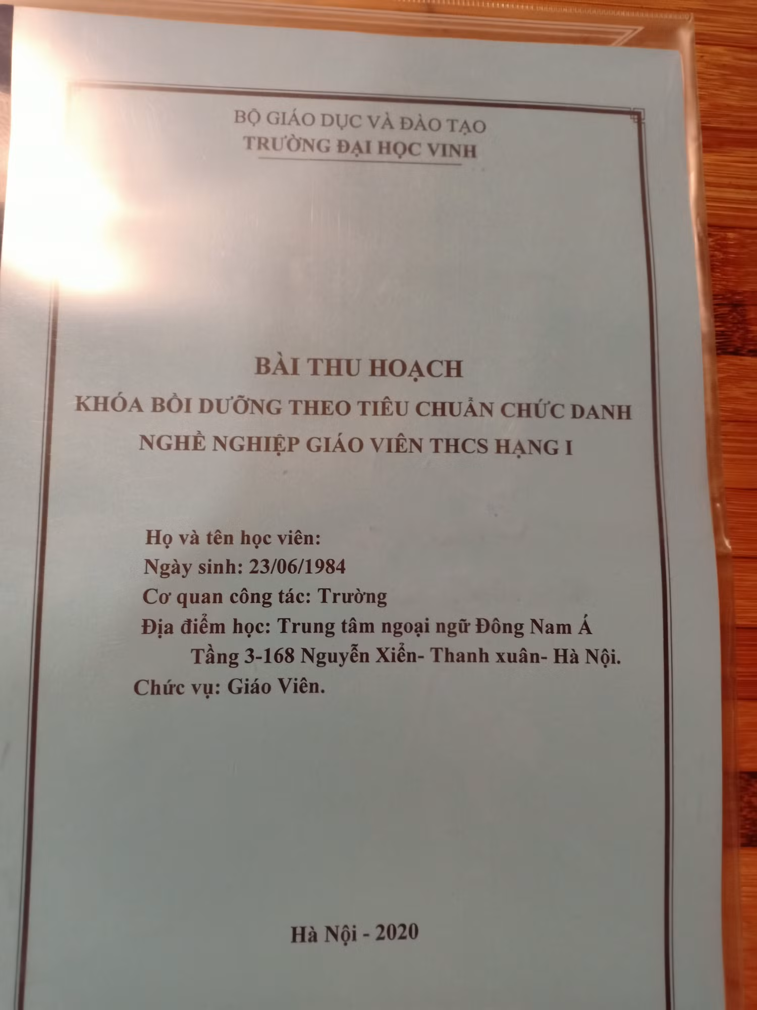 Bài thu hoạch làm sẵn đã được email cho học viên, học viên in và nộp cho giảng viên (Ảnh:V.N)