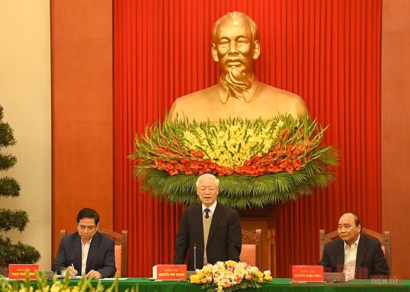 Tổng Bí thư, Chủ tịch nước Nguyễn Phú Trọng phát biểu ý kiến tại buổi gặp mặt. (Ảnh: DUY LINH/ Nhandan.com.vn)