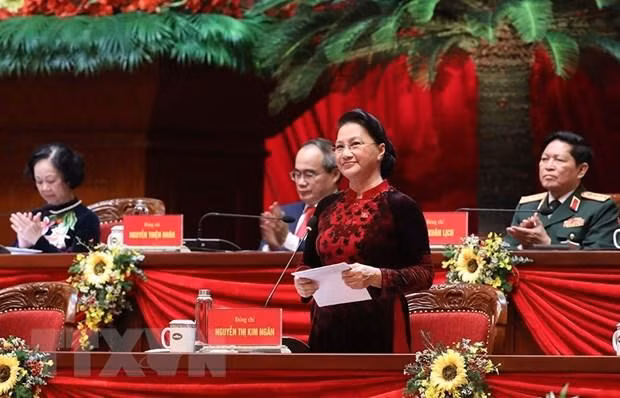 Đồng chí Nguyễn Thị Kim Ngân, Ủy viên Bộ Chính trị, Chủ tịch Quốc hội thay mặt Đoàn Chủ tịch điều hành Đại hội. (Ảnh: TTXVN)