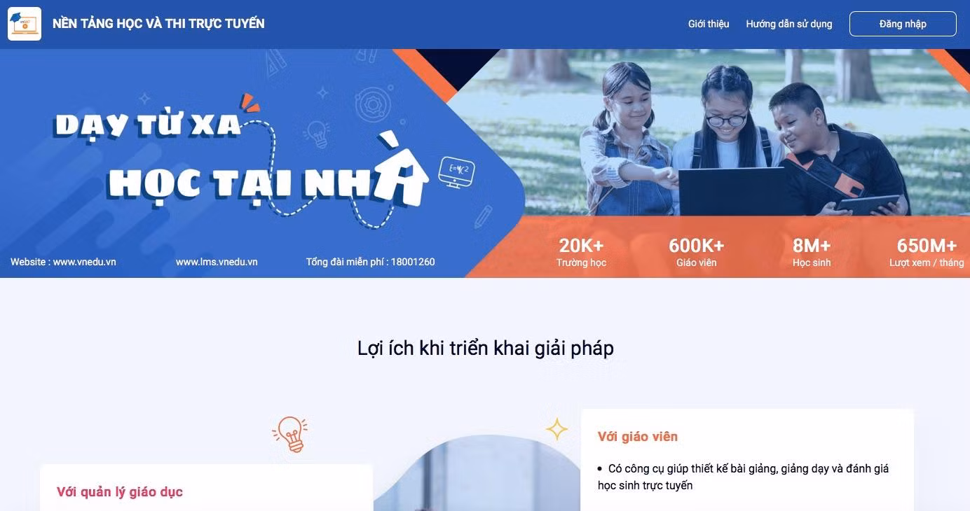 Ảnh chụp màn hình nền tảng học và thi trực tuyến lms.vnedu.vn
