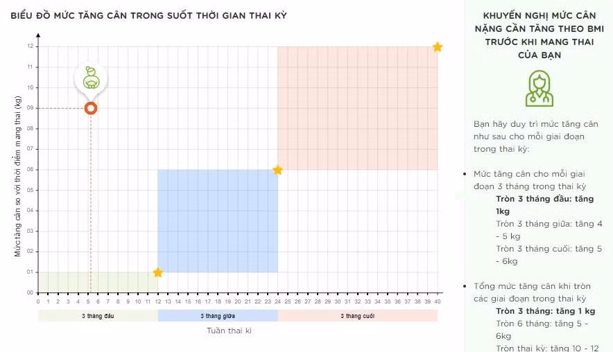 Biểu đồ theo dõi mức tăng cân cho mẹ
