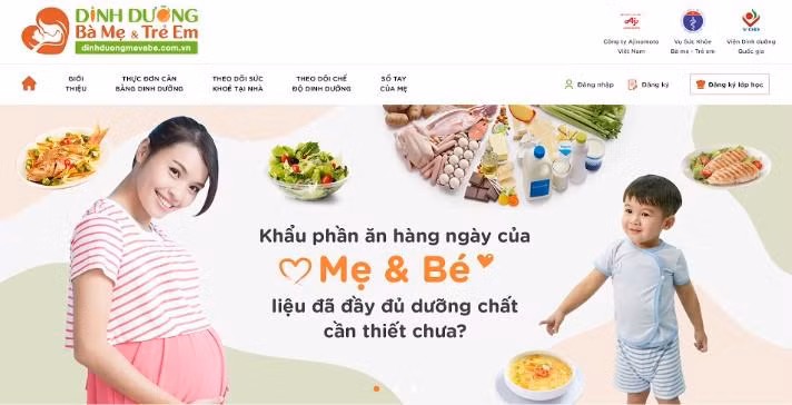 Giao diện chính của Phần mềm dinh dưỡng mẹ và bé