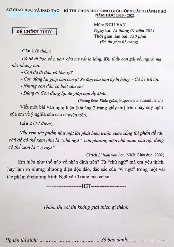 Đề thi học sinh giỏi gây nhiều tranh cãi. (Ảnh do tác giả cung cấp)