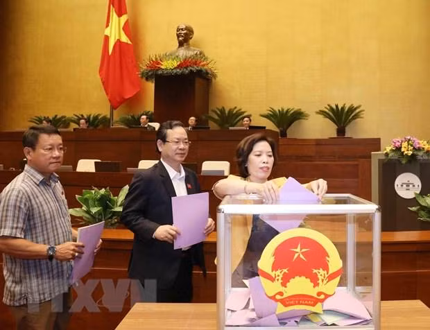 Đại biểu Quốc hội bỏ phiếu miễn nhiệm Phó Chủ tịch nước, một số ủy viên Ủy ban Thường vụ Quốc hội, Chủ nhiệm một số Ủy ban của Quốc hội, Tổng Thư ký Quốc hội, Tổng Kiểm toán nhà nước. (Ảnh: Phương Hoa/TTXVN) Đại biểu Quốc hội bỏ phiếu miễn nhiệm Phó Chủ tịch nước, một số ủy viên Ủy ban Thường vụ Quốc hội, Chủ nhiệm một số Ủy ban của Quốc hội, Tổng Thư ký Quốc hội, Tổng Kiểm toán nhà nước. (Ảnh: Phương Hoa/TTXVN)
