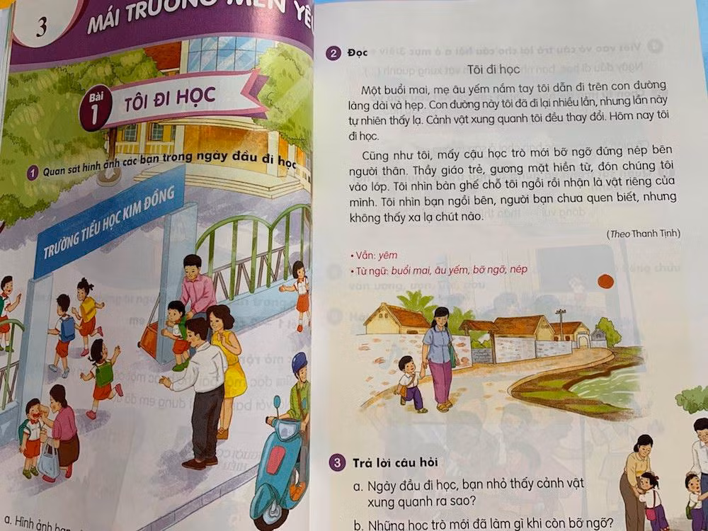 Văn bản “Tôi đi học” trong Sách giáo khoa lớp 1, tập 2 (Bộ Kết nối tri thức với cuộc sống). Ảnh: Vương Thuỷ Văn bản “Tôi đi học” trong Sách giáo khoa lớp 1, tập 2 (Bộ Kết nối tri thức với cuộc sống). Ảnh: Vương Thuỷ