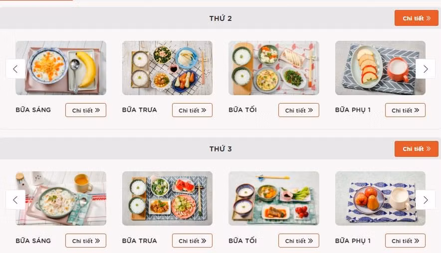 Mẹ có thể xem chi tiết từng bữa hoặc từng ngày, tuần