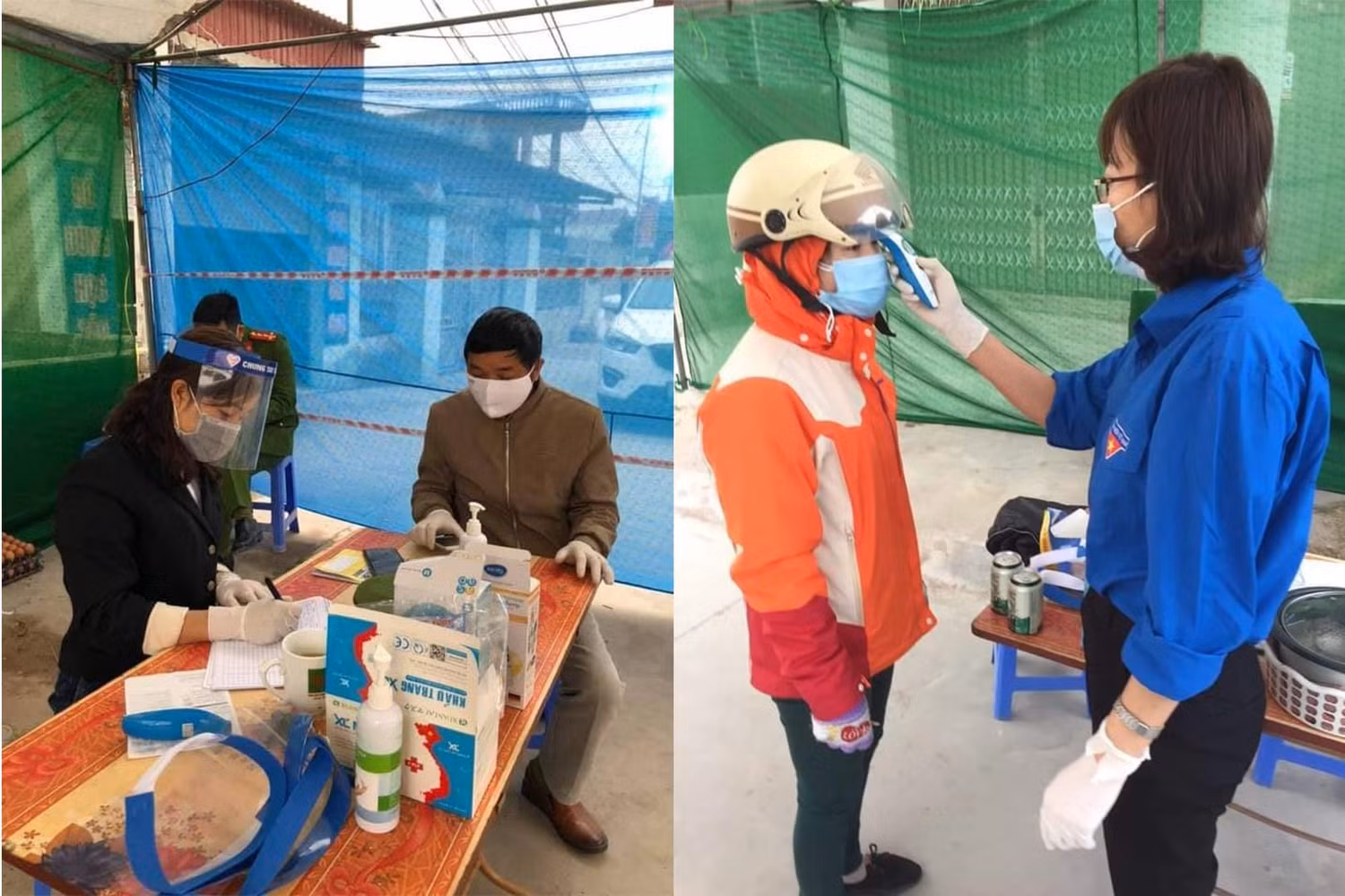Giảng viên và sinh viên của trường tham gia làm nhiệm vụ tại các chốt kiểm soát. Ảnh: Nhà trường cung cấp