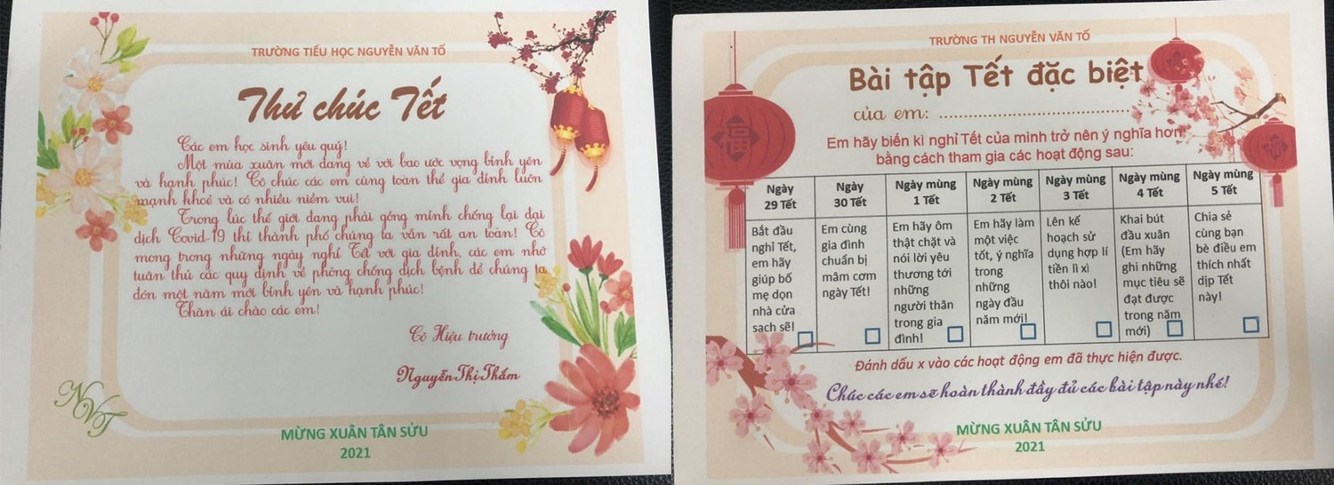 Phiếu bài tập Tết đặc biệt của Trường Tiểu học Nguyễn Văn Tố, phường Cát Dài, quận Lê Chân (Hải Phòng). Ảnh: Đình Hùng