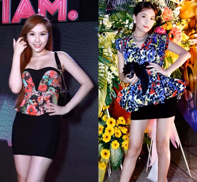Áo peplum hoa phối chân váy đen mang lại phong cách tinh nghịch cho hai cô nàng Bảo Thy và Lan Hương. Áo peplum hoa phối chân váy đen mang lại phong cách tinh nghịch cho hai cô nàng Bảo Thy và Lan Hương.