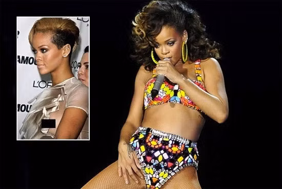 Chiếc áo mỏng xuyên thấu có thể nhìn thấy trọn một bên ngực Rihanna Chiếc áo mỏng xuyên thấu có thể nhìn thấy trọn một bên ngực Rihanna