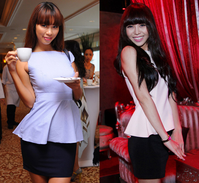 Áo peplum tông màu pastel khiến cho Hà Anh và Hoàng Anh Thư ngọt ngào hơn.