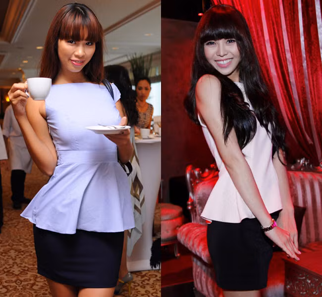 Áo peplum tông màu pastel khiến cho Hà Anh và Hoàng Anh Thư ngọt ngào hơn. Áo peplum tông màu pastel khiến cho Hà Anh và Hoàng Anh Thư ngọt ngào hơn.
