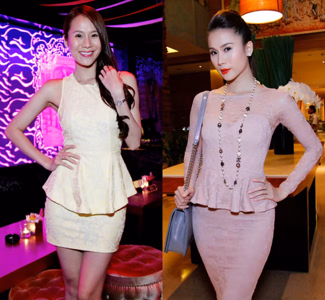Thái Hà sành điệu với đầm peplum. Thái Hà sành điệu với đầm peplum.