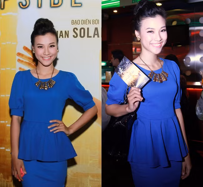 Hoàng Oanh thanh lịch và cổ điển với peplum xanh coban. Hoàng Oanh thanh lịch và cổ điển với peplum xanh coban.