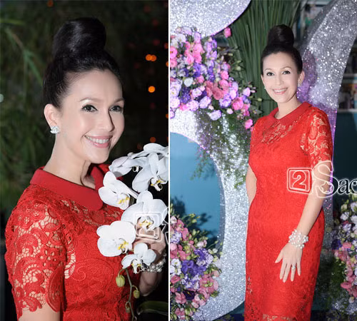 Diễm My chào đón sinh nhật lần thứ 50 bằng bộ váy ren đỏ trẻ trung vì vậy kể cả những người đứng tuổi đều có thể diện màu đỏ mà không phải ngần ngại