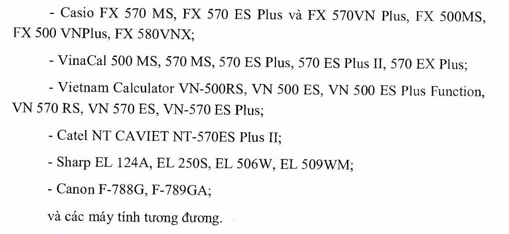 Danh sách máy tính mà thí sinh được mang vào phòng thi (Ảnh chụp màn hình) Danh sách máy tính mà thí sinh được mang vào phòng thi (Ảnh chụp màn hình)