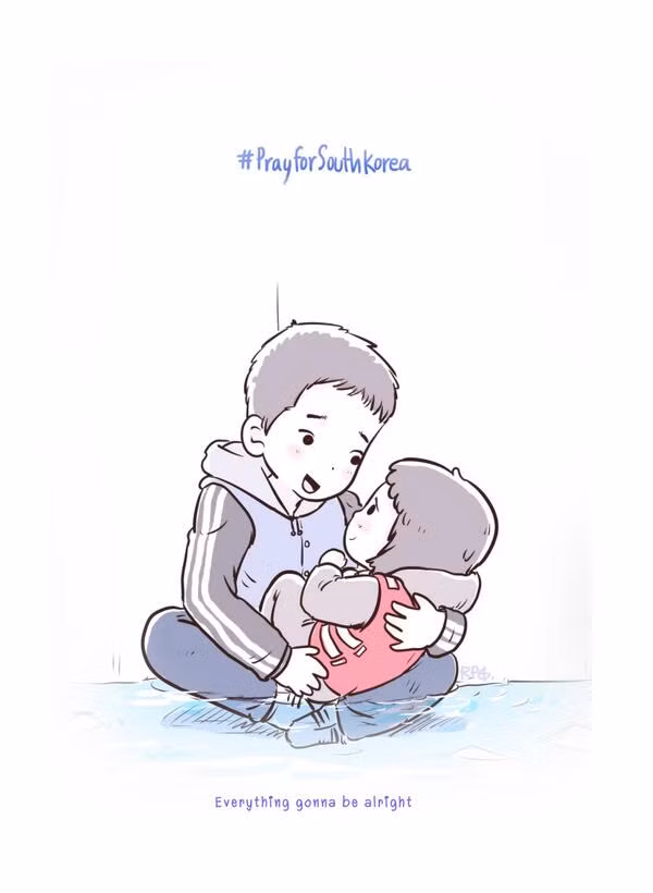 "Mọi thứ sẽ ổn thôi. Anh hứa đấy", tình cảm anh em hai bé Việt - Hàn Kwon Kyun-kyu và Kwon Ji-yeon trong thảm họa đã làm xúc động hàng triệu trái tim. Ảnh Wikitree.us