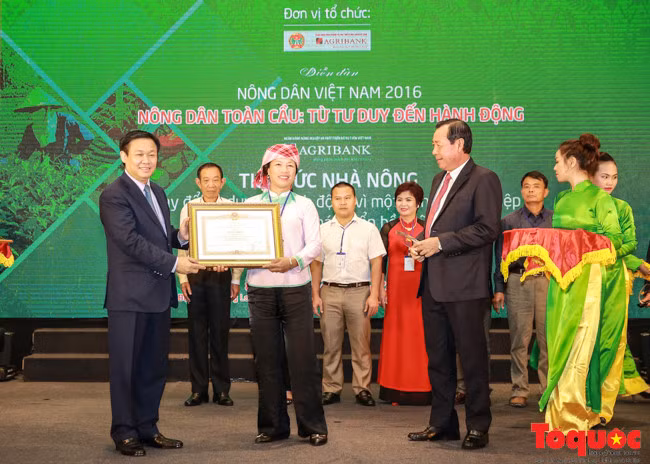 Phó Thủ tướng Vương Đình Huệ trao bằng khen của Thủ tướng Chính phủ cho các nông dân xuất sắc.