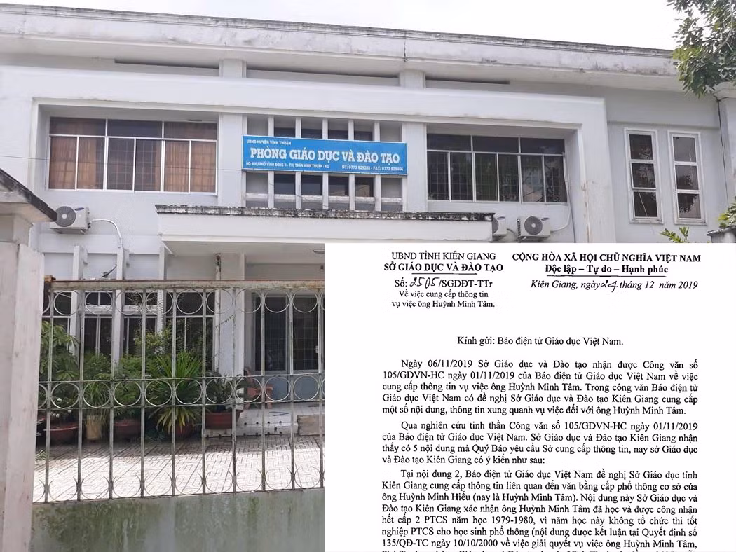 Phòng Giáo dục và Đào tạo huyện Vĩnh Thuận và công văn Sở Giáo dục Kiên Giang gửi đến Báo điện tử Giáo dục Việt Nam (ảnh nhỏ). (Ảnh: H.L)