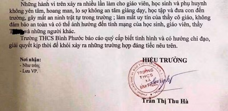Báo cáo của Hiệu trưởng nhà trường về trường hợp bệnh tình của thầy BPT. Ảnh: AP