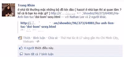 Trang Trần và những bức xúc về Hà Anh được cô viết lên Facebook cá nhân