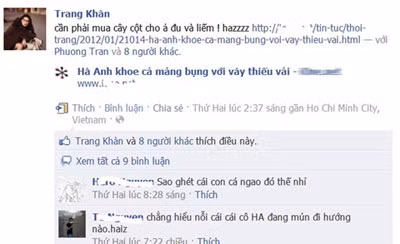 "Người mẫu tố dâm" viết nhiều câu khá nặng lời dành tặng cho Hà Anh