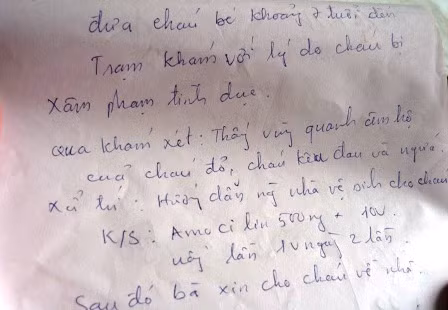 Giấy kiểm tra của trạm y tế xã Hải Ninh về tình hình sức khỏe của cháu Na sau khi được gia đình đưa đến. Giấy kiểm tra của trạm y tế xã Hải Ninh về tình hình sức khỏe của cháu Na sau khi được gia đình đưa đến.
