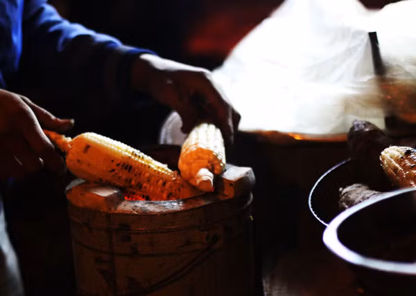 Những món quà quê như ngô nếp nướng, sắn luộc dừa, khoai lang nướng... khiến đêm Hà Nội như ấm hơn. Những món quà quê như ngô nếp nướng, sắn luộc dừa, khoai lang nướng... khiến đêm Hà Nội như ấm hơn.