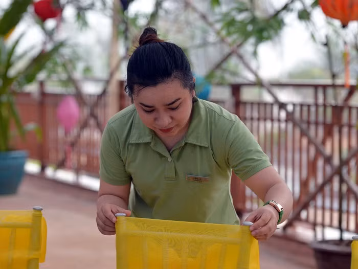 Các nhân viên của khu nghỉ mát Furama Resort Đà Nẵng đang cần mẫn chỉnh chu chỉnh trang toàn bộ phần trang trí cho bữa đại tiệc quan trọng này.