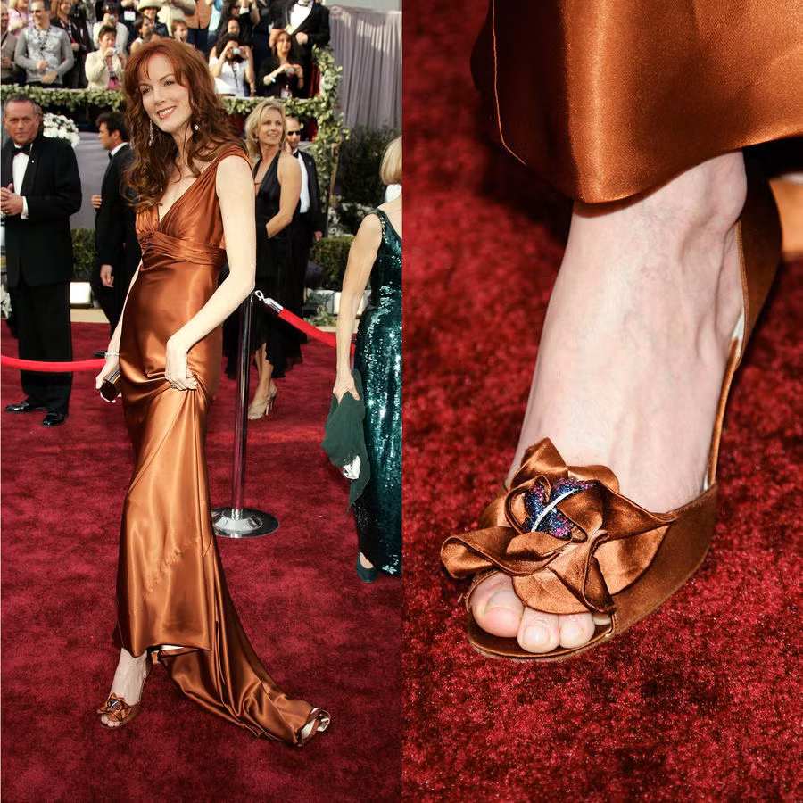 Đôi giầy cao gót màu nâu của Stuart Weitzman được trang trí bằng kim cương, hồng ngọc và ngọc bích cũng trị giá 3 triệu USD.