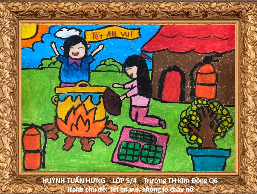 Bài dự thi với chủ đề "Tết an vui, không lo cháy nổ" của học sinh Huỳnh Tuấn Hưng, lớp 5/4, Trường Tiểu học Kim Đồng, quận 6, thành phố Hồ Chí Minh. (Ảnh: Phòng Giáo dục và Đào tạo quận 6, thành phố Hồ Chí Minh).