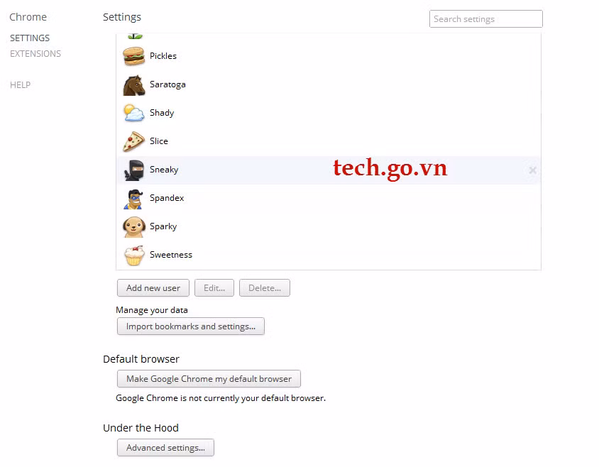 Hộp thoại cấu hình Google Chrome 19 Dev chỉ còn hai thẻ.