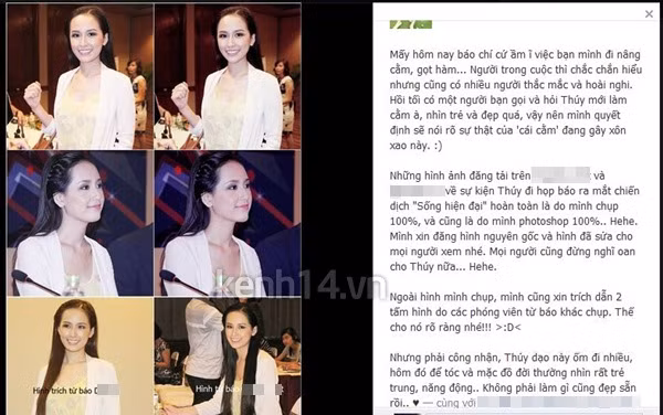 Tuy nhiên, mới đây trên facebook một người bạn thân thiết của Mai Phương Thúy đã chia sẻ những bức ảnh gần đây của Mai Phương Thúy là do anh ấy chụp và có sử dụng kỹ thuật photoshop để chỉnh sửa. Hoàn toàn không có việc Hoa hậu Việt Nam 2006 nhờ dao kéo can thiệp đến sắc đẹp của mình. (Theo Kênh 14)