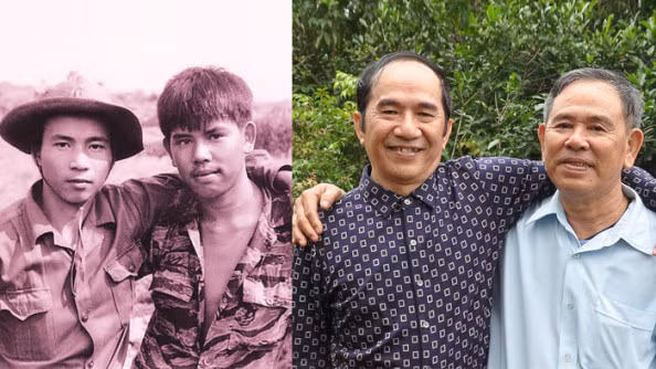 “Hai người lính” – chiến sĩ quân giải phóng Nguyễn Huy Tạo (trái) và người lính Việt Nam cộng hòa Bùi Trọng Nghĩa tại tuyến giáp ranh thôn Long Quang, xã Triệu Trạch, huyện Triệu Phong, tỉnh Quảng Trị tháng 4/1973 và gặp lại nhau đầu năm 2018 ở địa điểm xưa. Ảnh: Chu Chí Thành đăng trên Báo Phụ nữ Việt Nam “Hai người lính” – chiến sĩ quân giải phóng Nguyễn Huy Tạo (trái) và người lính Việt Nam cộng hòa Bùi Trọng Nghĩa tại tuyến giáp ranh thôn Long Quang, xã Triệu Trạch, huyện Triệu Phong, tỉnh Quảng Trị tháng 4/1973 và gặp lại nhau đầu năm 2018 ở địa điểm xưa. Ảnh: Chu Chí Thành đăng trên Báo Phụ nữ Việt Nam