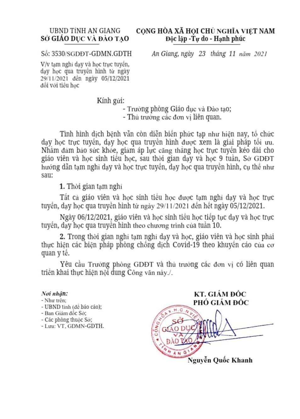 An Giang đã có quyết định cho học sinh tiểu học nghỉ 1 tuần (Ảnh: Kim Oanh)