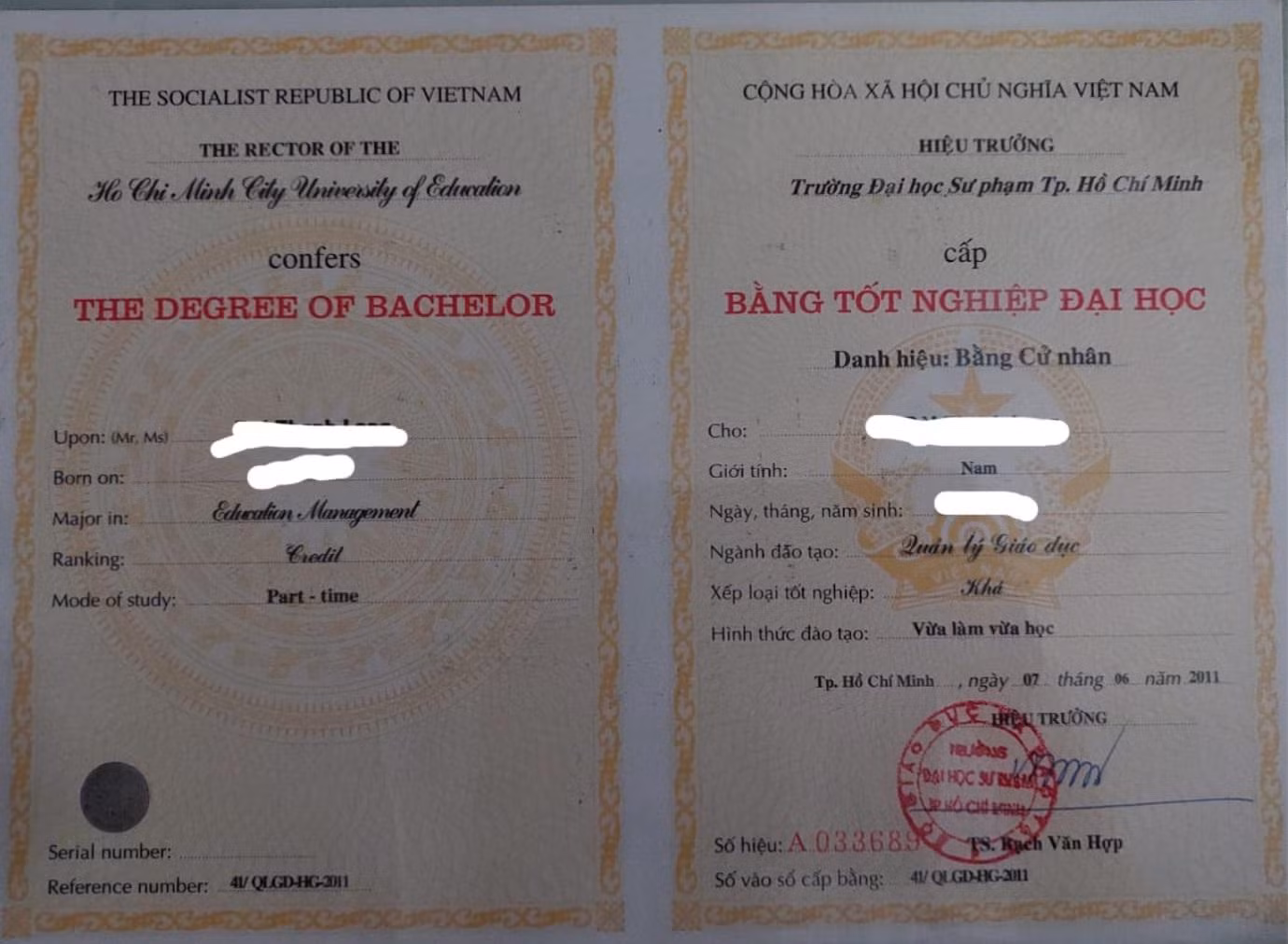 Dù Hiệu trưởng có bằng cử nhân Quản lý giáo dục nhưng vẫn không đủ chuẩn trình độ theo quy định (Ảnh nhân vật cung cấp)