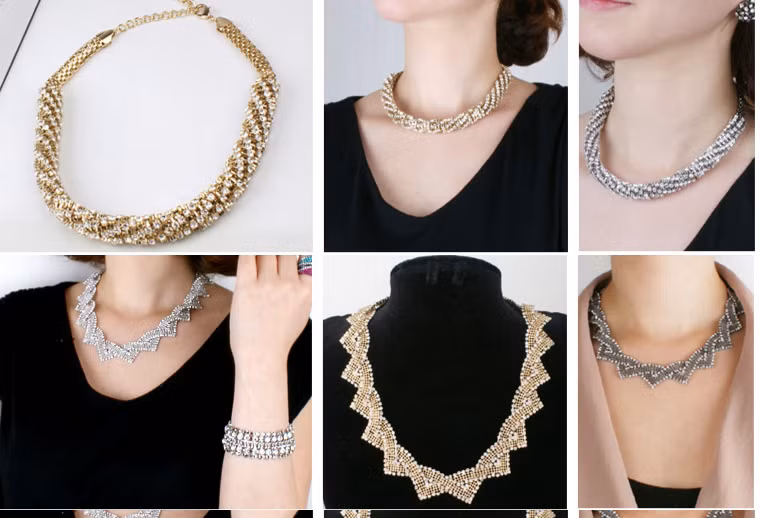 Mẫu trang sức kiểu hình tròn liền khối hay xếp zích zắc hợp với ai có cổ kiêu 3 ngấn trắng ngần, kiểu dáng này vừa làm bạn gái năng động, trẻ trung nhưng cũng không kém phần thanh lịch, quyến rũ.