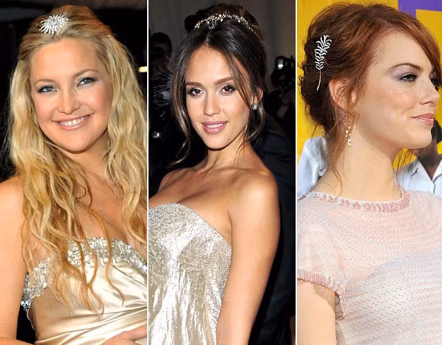 Kate Hudson, Jessica Alba và Emma Stone cùng yêu thích kiểu vấn tóc và cài bờm như công chúa.