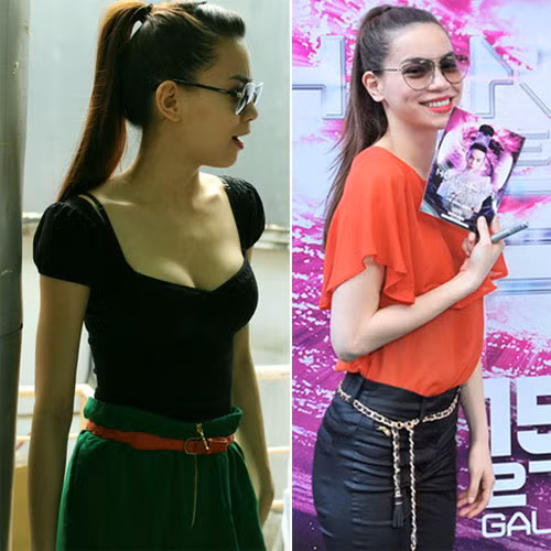 Bà mẹ một con Hồ Ngọc Hà cũng là một biểu tượng thời trang rất được yêu thích trong showbiz Việt. Trong các sự kiện cô luôn thu hút với xì tai cổ điển với những bộ váy đầm xòe lộng lẫy nhưng lại là một Hà Hồ rất khác khi dạo phố hay tham gia các hoạt động thường ngày. Cô trẻ trung và cá tính với đa dạng các kiểu dáng áo quần khác nhau, từ trang phục denim,quần da, quần ống suông đến các loại áo thun, sơ mi, áo ghile năng động.