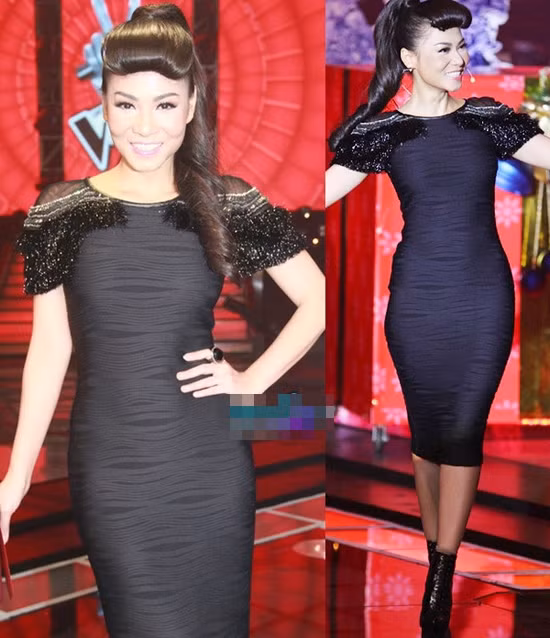 Chiếc đầm ôm sát cơ thể của thương hiệu Badgley Mischka khoảng 40 triệu đồng và đôi bốt cổ ngắn của thương hiệu Alexander McQueen có giá khoảng 50 triệu đồng.