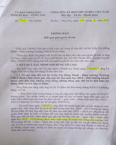 Trích thông báo 231 của Ủy ban nhân dân tỉnh Bà Rịa - Vũng Tàu (ảnh: P.L) Trích thông báo 231 của Ủy ban nhân dân tỉnh Bà Rịa - Vũng Tàu (ảnh: P.L)