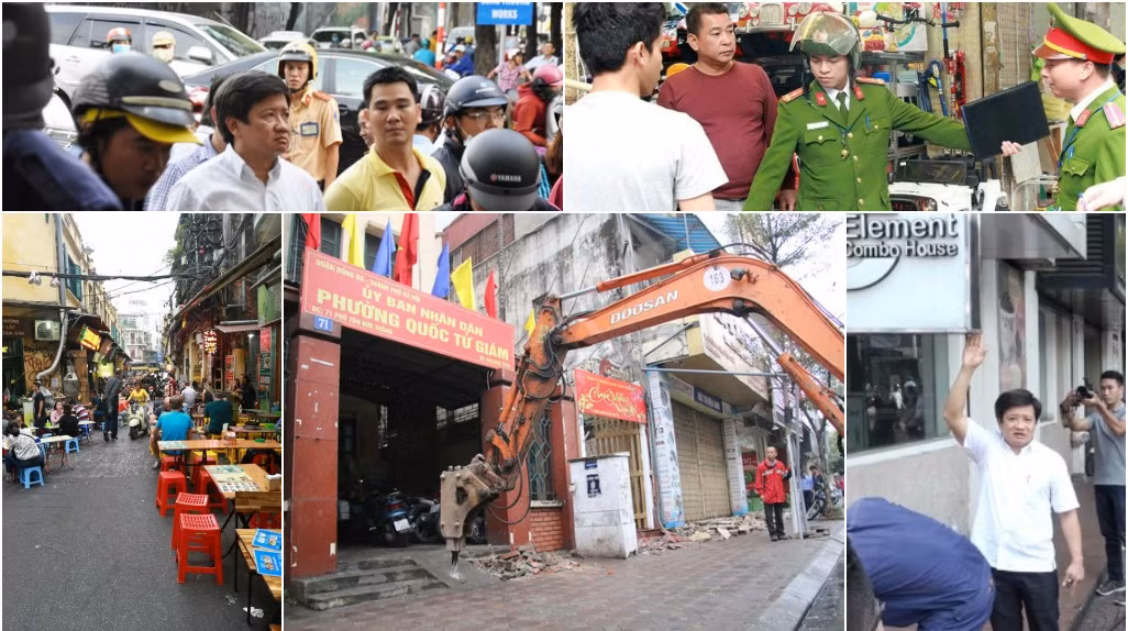 Quyết tâm của các cơ quian chức nưng trong việc giành lại vỉa hè trong năm 2017 (Ảnh: Lại Cường)