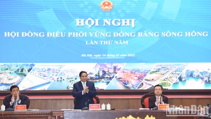 Thủ tướng Phạm Minh Chính chủ trì Hội nghị Hội đồng điều phối vùng Đồng bằng sông Hồng lần thứ năm. (Ảnh: Trần Hải)