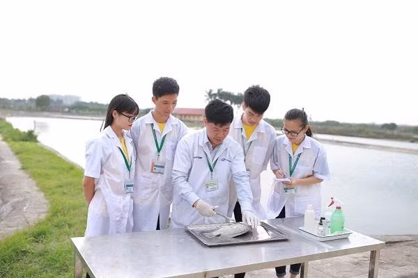 Một tiết thực hành của sinh viên ngành Nuôi trồng thủy sản.