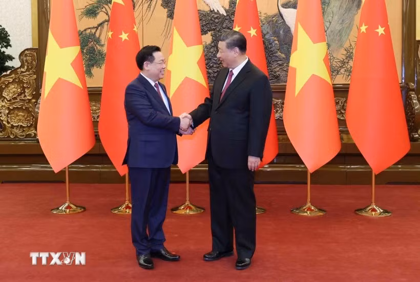 Chủ tịch Quốc hội Vương Đình Huệ hội kiến Tổng Bí thư, Chủ tịch nước Trung Quốc Tập Cận Bình. (Ảnh: Nhan Sáng/TTXVN)
